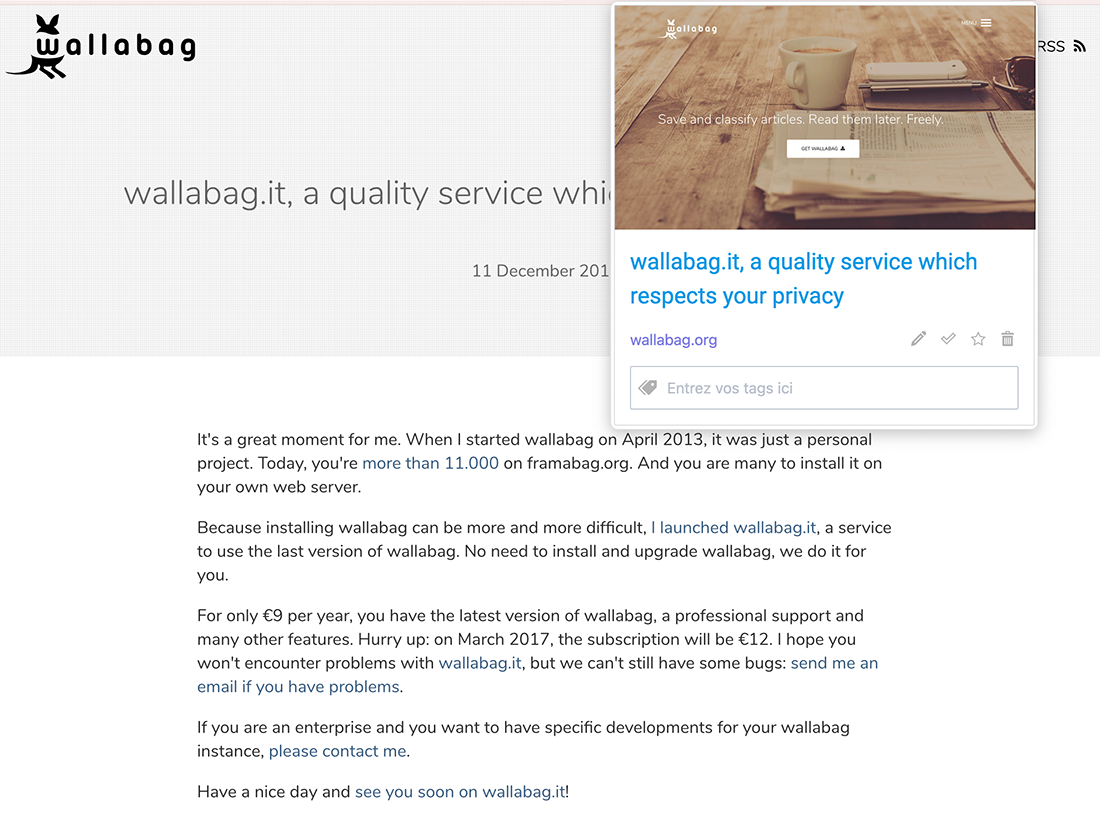 Firefox addon for wallabag.